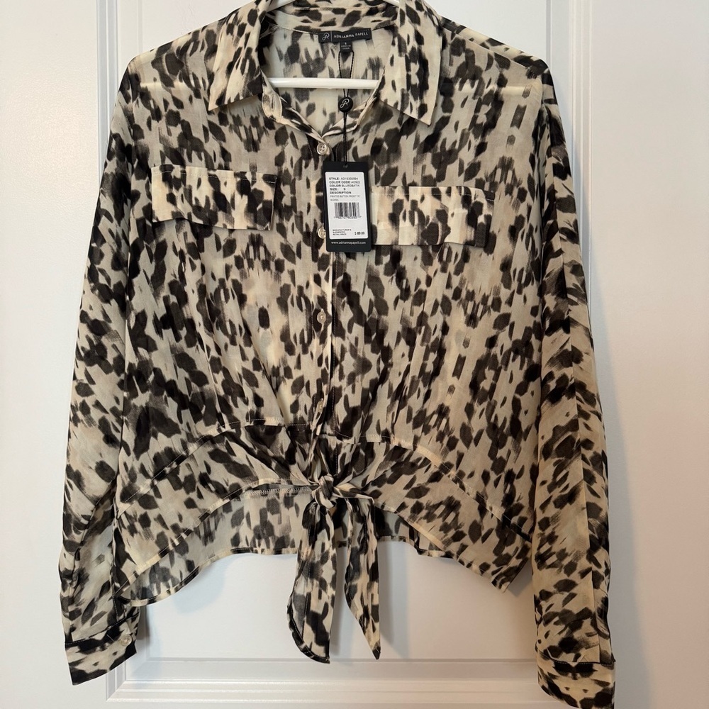 NWT Adrianna Papell Women’s  Leopard Print Tie-Front Small Blouse
